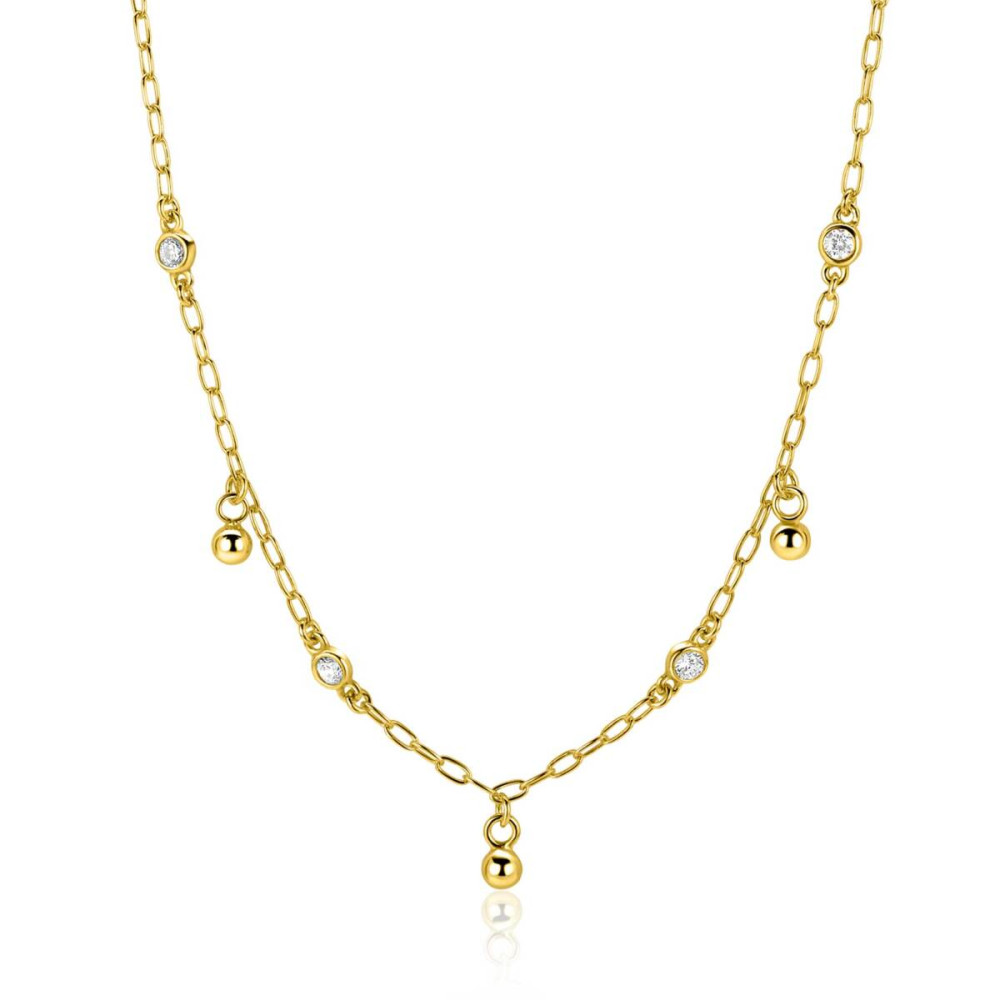 zinzi-zic2658-schakelketting-goudkleurig-zirkonia-met-drie-bolletjes-lengte-42-45-cm