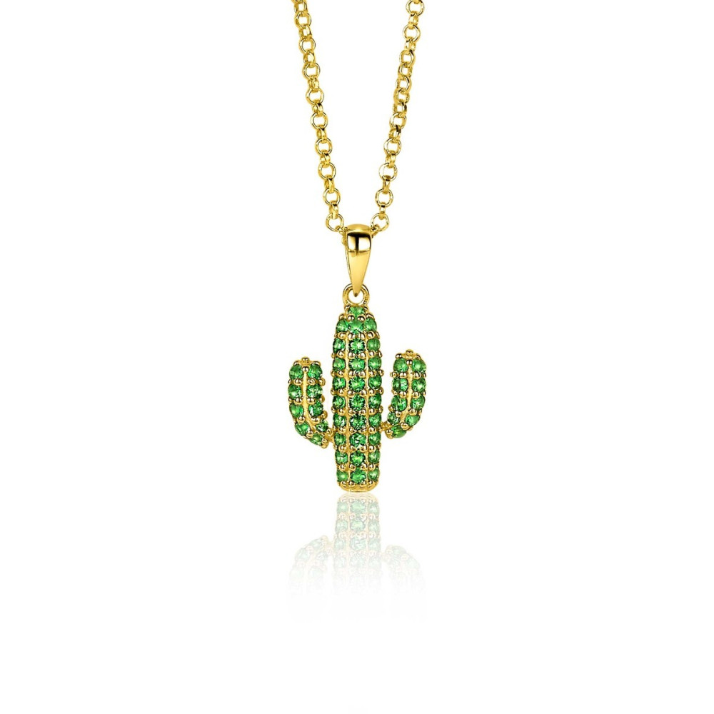 zinzi-zih2085-goudkleurige-cactus-hanger-met-groene-zirkonia-steen-18-mm-hoogte