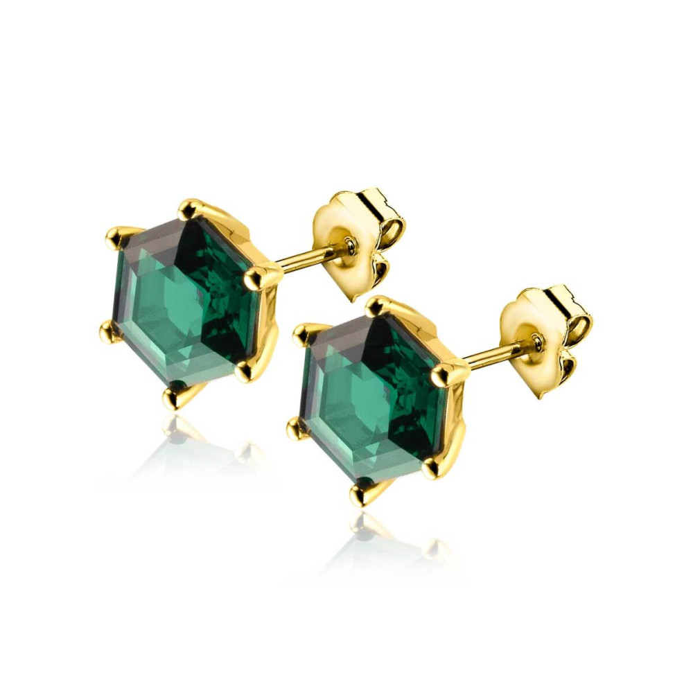 zinzi-zio2259g-oorknopjes-gold-plated-zirkonia-groen-zeshoekig-7-mm-diameter