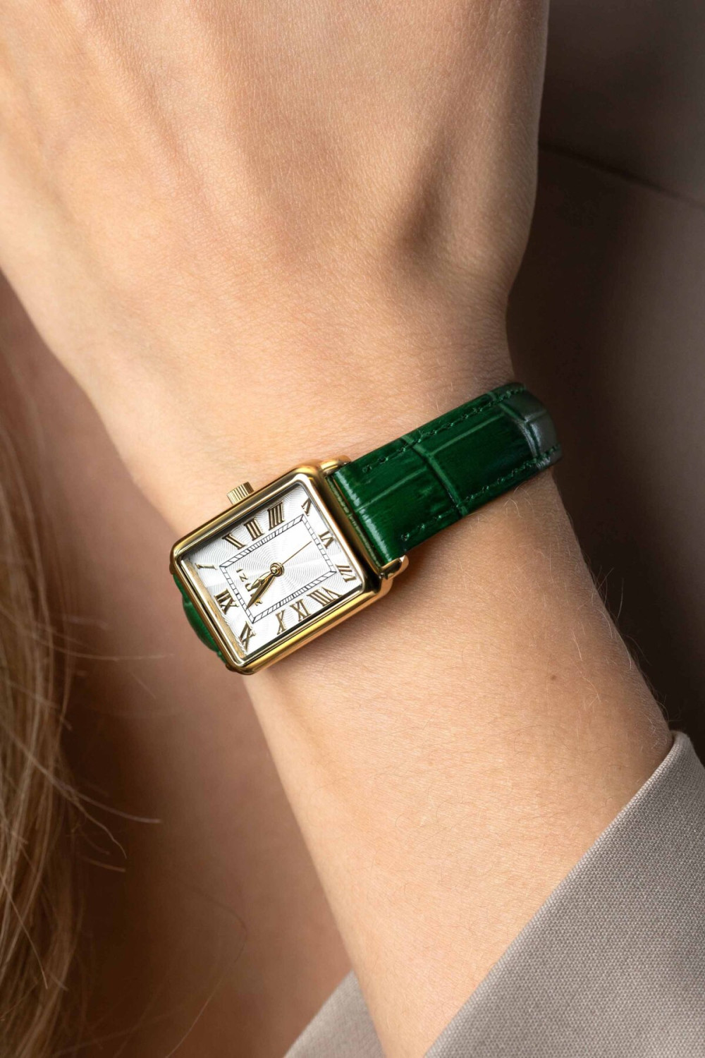 zinzi-ziw1907g-horloge-bicolor-staal-groene-leren-band-rechthoekige-kast-28-mm