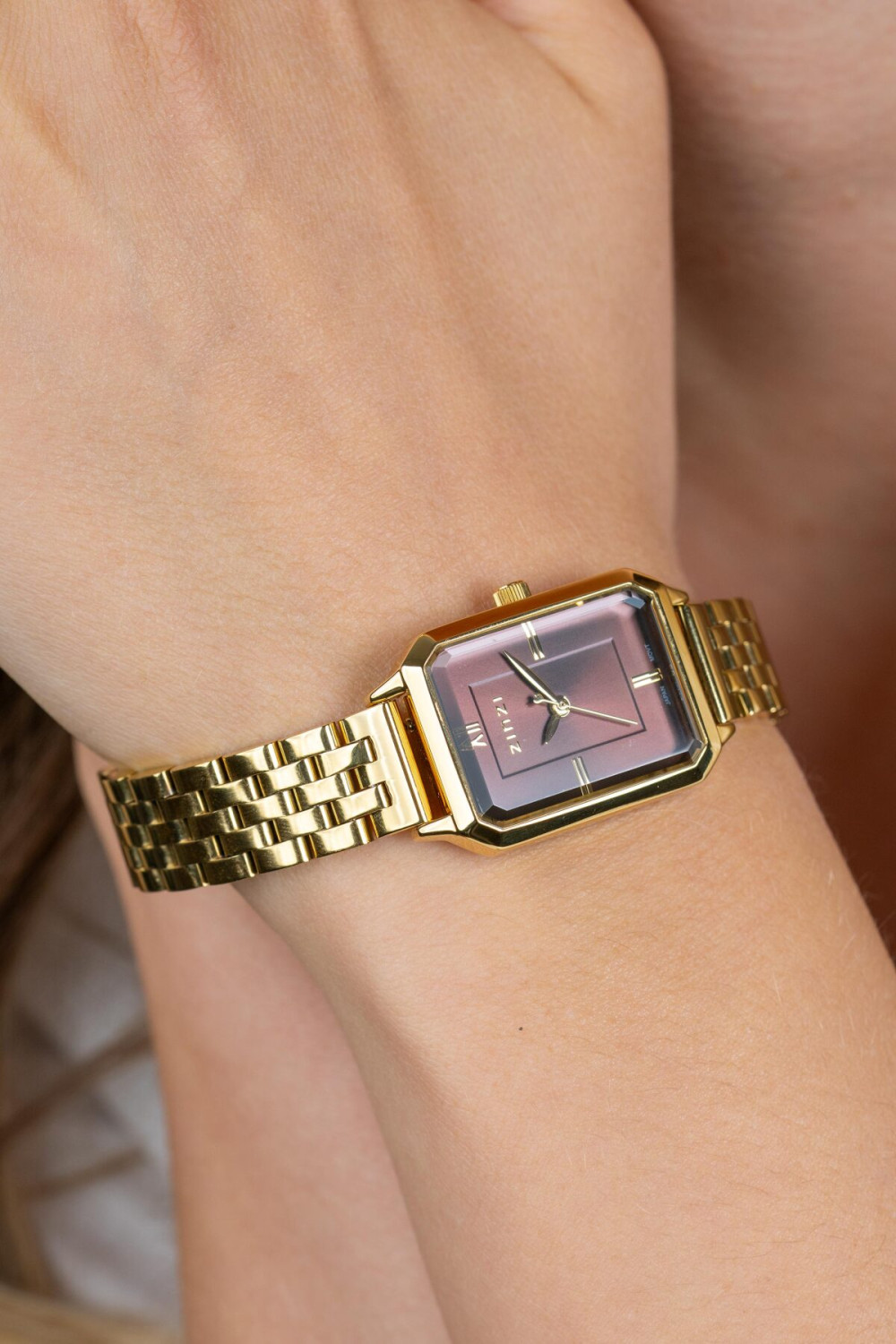 zinzi-ziw2536-horloge-verguld-staal-schakelband-bruine-wijzerplaat-rechthoekige-kast