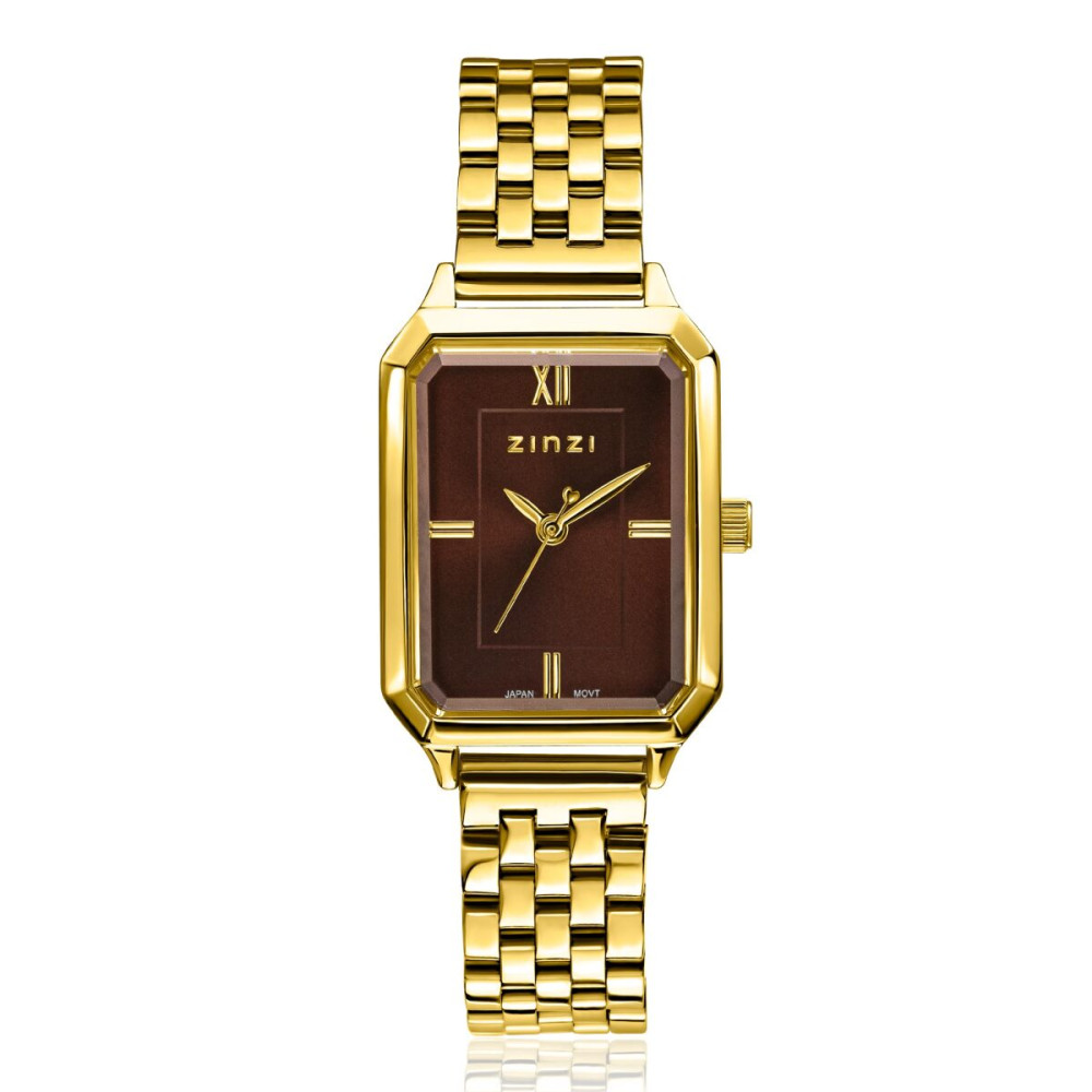 zinzi-ziw2536-horloge-verguld-staal-schakelband-bruine-wijzerplaat-rechthoekige-kast