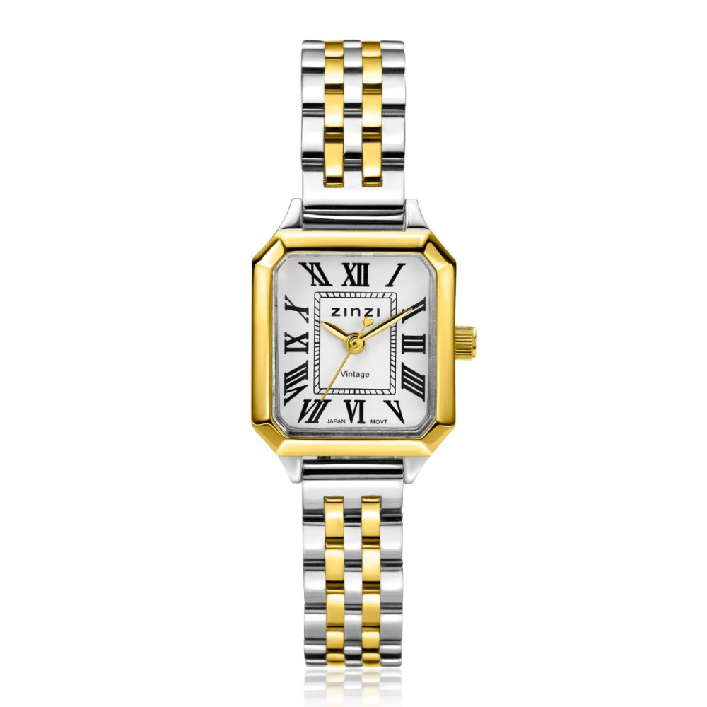 zinzi-ziw2607-horloge-bicolor-staal-schakelband-romeinse-cijfers-witte-wijzerplaat