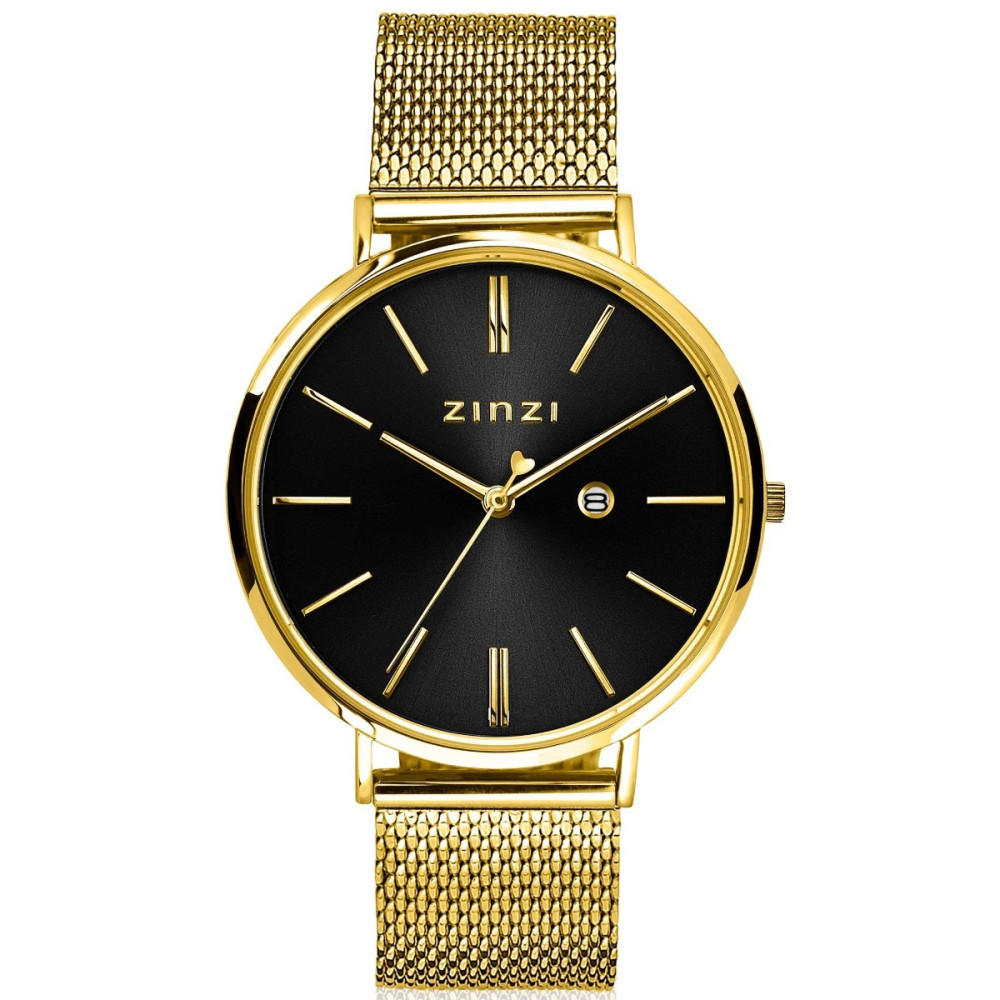 zinzi-ziw443m-horloge-gold-plated-staal-mesh-band-zwart-wijzerplaat-datum-o-38-mm
