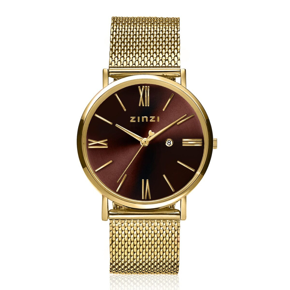 zinzi-ziw536m-horloge-gold-plated-staal-mesh-band-bruine-wijzerplaat-datum-o-34-mm