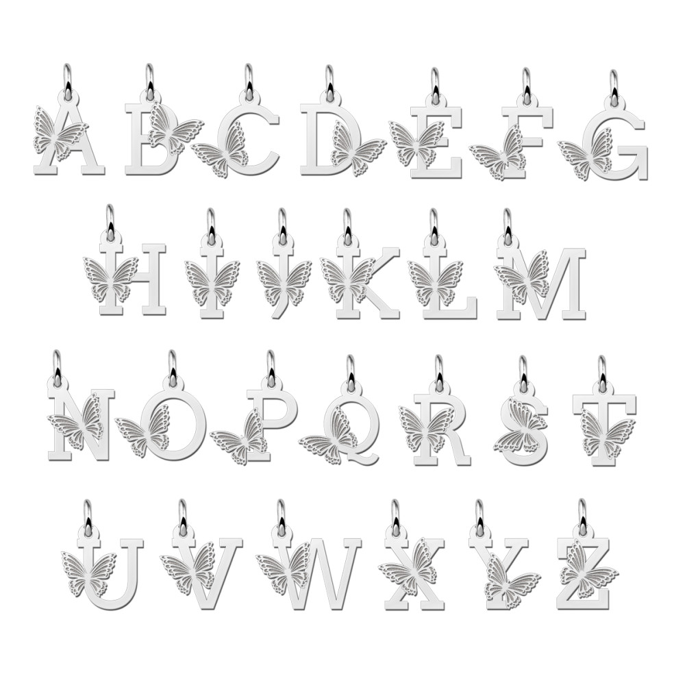 zilveren-letter-hanger-met-vlinder-hoogte-12-mm