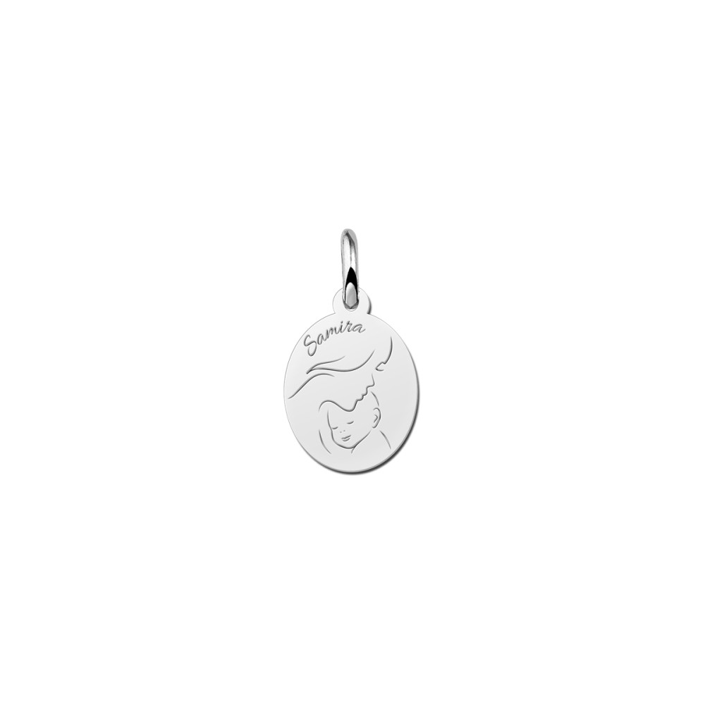 zilveren-naam-hanger-met-silhouet-van-moeder-en-kind-11-mm-breed-hoogte-13-mm