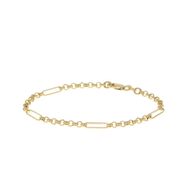GLOW 104.8110.18 schakelarmband glanzend goudkleurig ronde en rechthoekige schakels 3 mm breedte - Lengte 18 cm