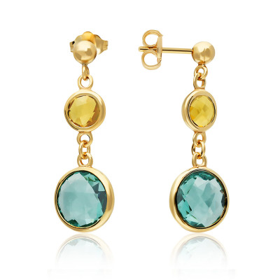 GLOW 106.8609.01 oorhangers gold plated multicolor zirkonia rond - 11 mm breed x 24 mm hoog