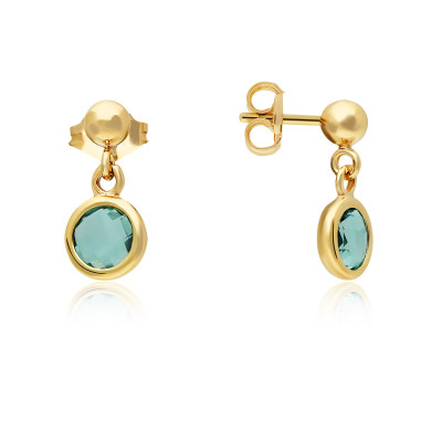 GLOW 106.8611.00 oorhangers gold plated blauwe en turquoise zirkonia - 7 mm breed x 15 mm hoog