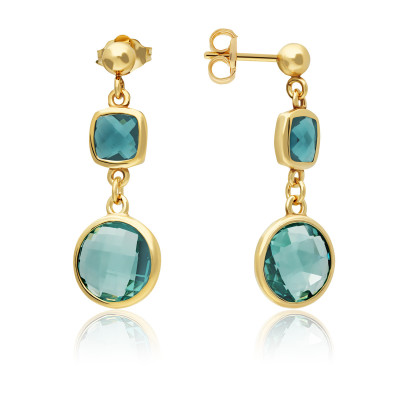 GLOW 106.8611.01 oorbellen goudkleurig blauwe zirkonia glanzend - 11 mm breed x 24 mm hoog