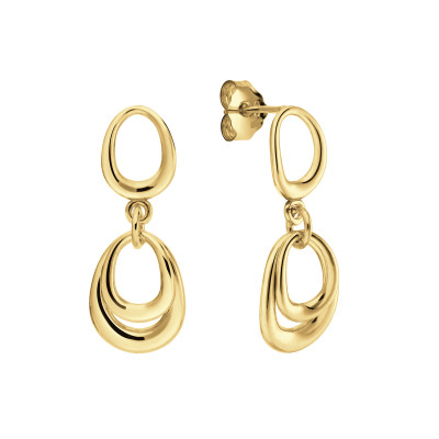 GLOW 106.8613.00 oorhangers gold plated ovaal dubbel - modern glanzend ontwerp