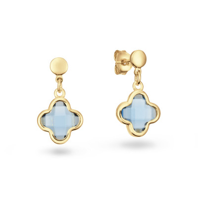 GLOW 106.8627.00 oorhangers goudkleurig blauwe zirkonia bloemvormig - 10 mm breed x 18 mm hoog