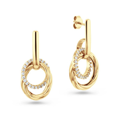 GLOW 106.8683.00 oorbellen goudkleurig pavézirkonia ineengestrengelde cirkels - 15 mm breed x 28 mm hoog