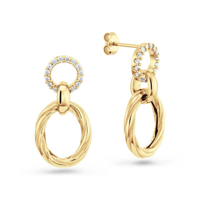 GLOW 106.8684.00 oorhangers goudkleurig ovaal zirkonia cirkelvormig - 15 mm breed x 30 mm hoog