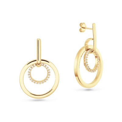 GLOW 106.8685.00 oorhangers goudkleurig pavé zirkonia ringen modern design - 25 mm breed x 38 mm hoog