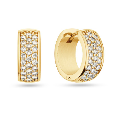 GLOW 107.8937.00 klapoorringen goudkleurig transparante zirkonia - 6 mm breed x 13 mm hoog