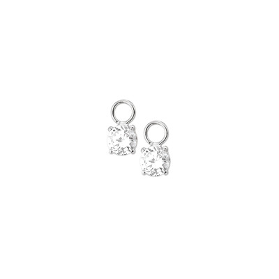 Zilveren creolenhangers met zirkonia - 6 mm transparant