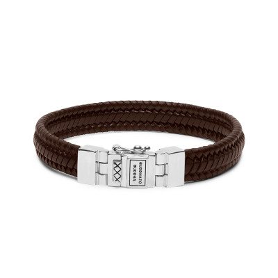 Buddha to Buddha 181BR Edwin Small - Bruine leren armband met gevlochten structuur en zilveren sluiting