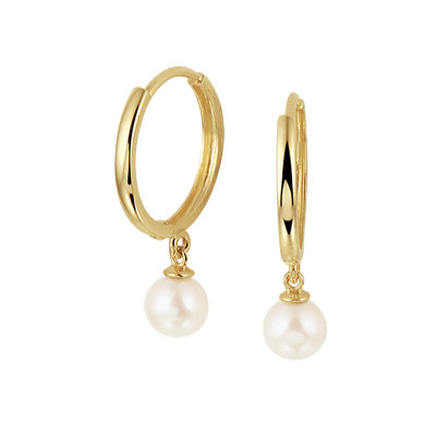 Gouden creolen met parel - zoetwaterparel klapcreolen