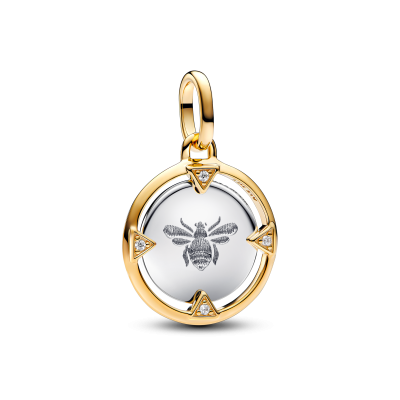 Pandora ME 763417C01 - zilver met goudkleurige plating medaillonbedel met bij en zirkonia's