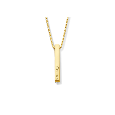 Names4ever gouden bar hanger met gepersonaliseerde naam - Hoogte 30 mm