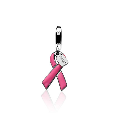 Zinzi CHARMS19P Pink Ribbon bedel van 925 zilver en roze emaille - 12 mm breed x 30 mm hoog