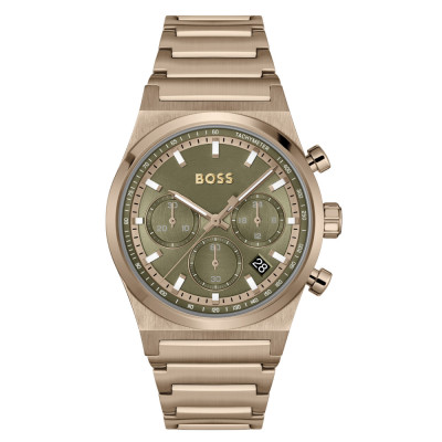 BOSS Candor HB1514222 - Goudkleurig herenhorloge met groene wijzerplaat - Ø 41 mm