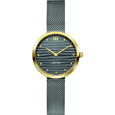 Danish Design Pure Amelia Ripple IV66Q1307 - Mesh horloge grijs en goudkleurige ronde kast - Ø 30 mm