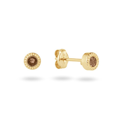 Jackie Gold Kirstenbosch JKE26.613 bruine oorknopjes 14-karaat goud en rookkwarts - 4 mm diameter