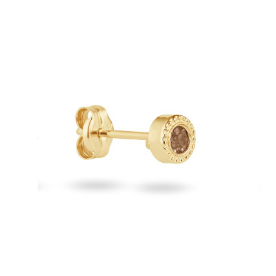 Jackie Gold Kirstenbosch JKS26.613 rond oorknopje goud bruine rookkwarts 14-karaat 4 mm diameter - per stuk