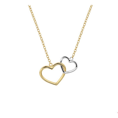 Hartjes collier 1.3 mm - Bicolor gouden collier met hanger - Lengte verstelbaar 40-44 cm