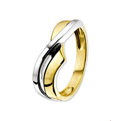 Bicolor crossover ring van 14-karaat goud en witgoud