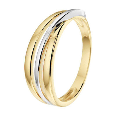 Elegante crossover ring van 14-karaat bicolor goud - Gladde, glanzende oppervlakken zonder stenen