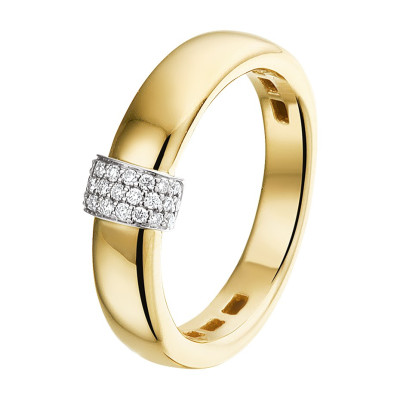 Bicolor pavé ring van 14-karaat goud - Klassieke ronde vorm met diamanten 0.09 crt