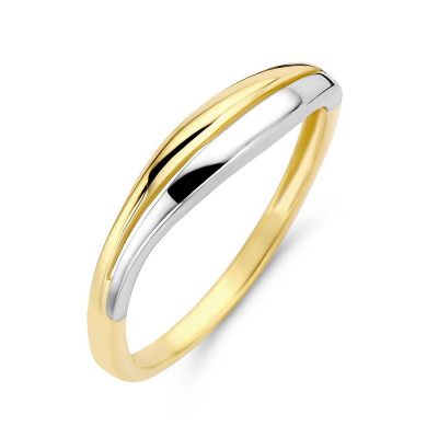 Crossover ring van 14-karaat bicolor goud - Elegant kruisend ontwerp zonder stenen