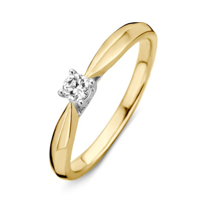 Bicolor solitair ring met diamant 0.15 crt