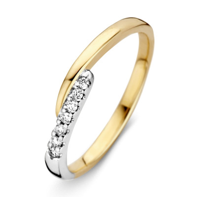 Elegante pavé crossover ring van 14-karaat bicolor goud - Met diamanten (0.06 crt)