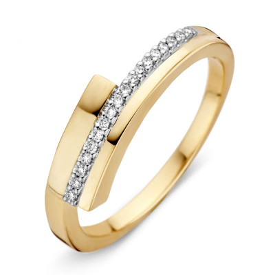 Elegante pavé crossover ring van 14-karaat bicolor goud - Met transparante diamanten in moderne stijl