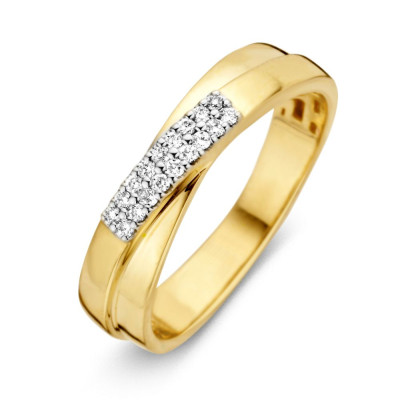 Bicolor pavé crossoverring van 14-karaat goud - Elegante ring met diamanten 0.11 crt