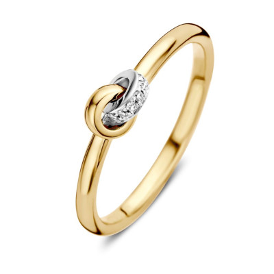 Knoopvormige bicolor ring van 14-karaat goud - Elegante knoop met diamanten details