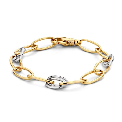 Bicolor 14-karaat schakelarmband met ovale schakels 8 mm - Lengte 19 cm
