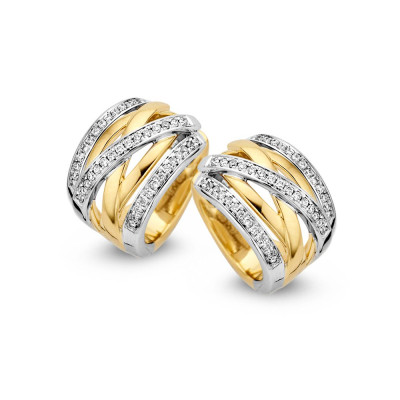 Bicolor klapoorringen met diamant - 0.36 crt