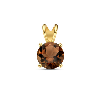 Gouden hanger met ronde bruine rookkwarts 6.4 mm breed - Hoogte 10.5 mm