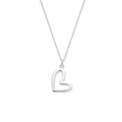 Schuin hartje - Zilveren ketting met gerhodineerde hanger - Lengte verstelbaar 41-45 cm