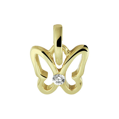 Gouden vlinder hanger met transparante zirkonia 8.5 mm breed - Hoogte 12 mm