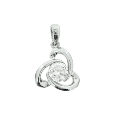 Abstrace zilveren hanger met centrale zirkonia steen 12 mm breed - Hoogte 13 mm