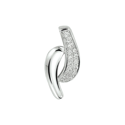 Zilveren hanger met abstracte golvende vorm en zirkonia stenen - Hoogte 17 mm