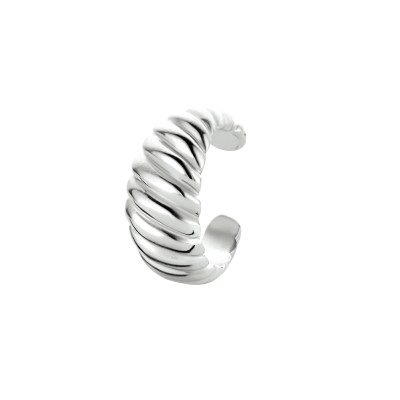 Gedraaide zilveren earcuff - Gerhodineerd 12.5 mm diameter