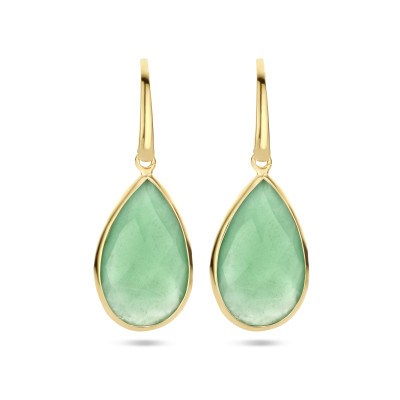 Druppel oorhangers met groen kwarts gold plated - 33 x 12 mm